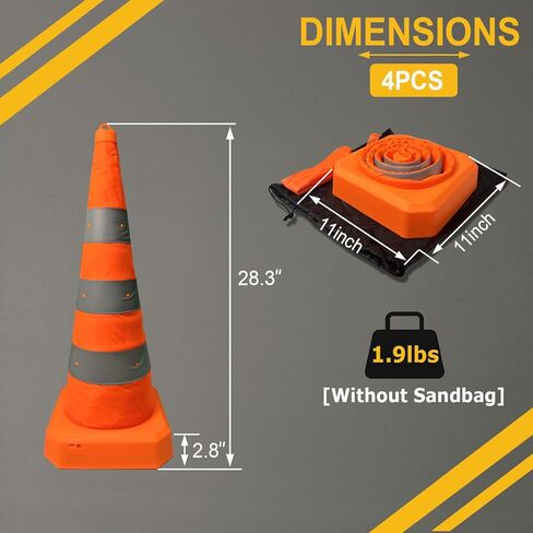 مخاريط قابلة للطي مقاس 28 بوصة، مخاريط BONOOTH المنبثقة للسلامة المرورية للتحذير من مواقف السيارات، وأنشطة تعليم السيارات، والرياضة وغيرها من التدريبات، ومشاريع البناء [4 عبوات] in Kuwait