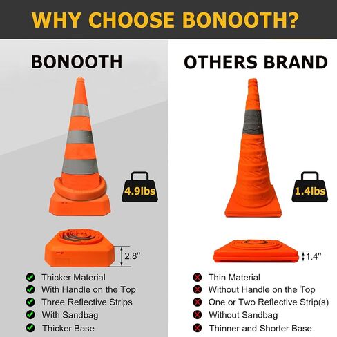 Upgraded 28Inch Collapsible Cones, BONOOTH Pop-up Traffic Safety Cones for Parking Warning, Automotive Teaching Activities, Sports and Other Training, Construction Projects [4 Pack] in Saudi Arabia