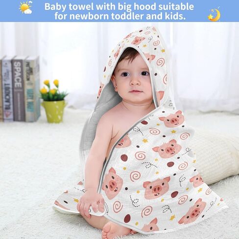 Ceiurey Pink Pig Baby Boys Girls Bath Towel Piggy Hooded Towels Newborn Toddlers Organic Cotton Washcloths Shower Beach Towel 30 x 30 Inch in Saudi Arabia