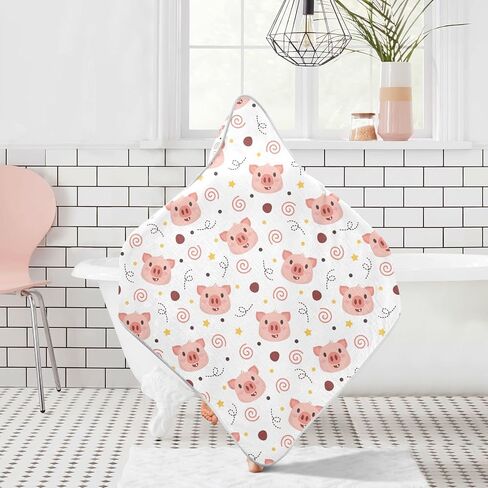 Ceiurey Pink Pig Baby Boys Girls Bath Towel Piggy Hooded Towels Newborn Toddlers Organic Cotton Washcloths Shower Beach Towel 30 x 30 Inch in Saudi Arabia