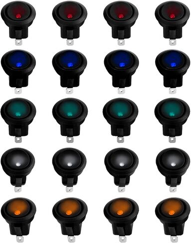 QWORK LED Lighted Rocker Switch DC 12V 20A On/Off, 20 Pcs Rocker Dot LED Light Round Toggle Switch, 5 Colors, for Car Auto, Marine, Off Road Vehicles in Saudi Arabia