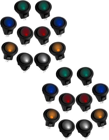 QWORK LED Lighted Rocker Switch DC 12V 20A On/Off, 20 Pcs Rocker Dot LED Light Round Toggle Switch, 5 Colors, for Car Auto, Marine, Off Road Vehicles in Saudi Arabia