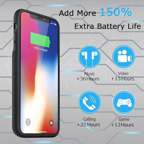 حافظة بطارية لهاتف iPhone X/XS، حافظة شحن بطارية ممتدة قابلة للشحن فائقة النحافة بقدرة 7000 مللي أمبير في الساعة متوافقة مع iPhone X/XS (5.8 بوصة) وغطاء شاحن بنك الطاقة وCarplay (أزرق) in Kuwait