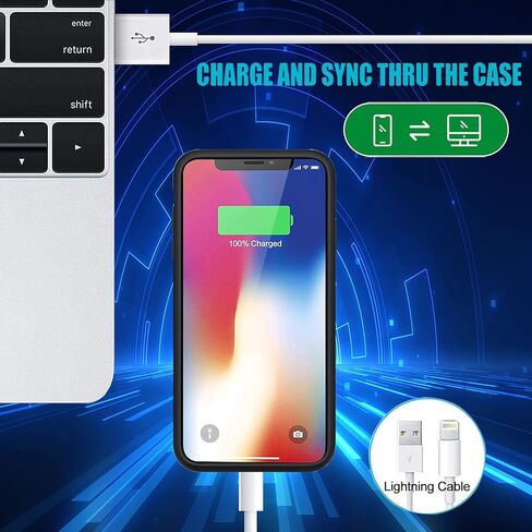 حافظة بطارية لهاتف iPhone X/XS، حافظة شحن بطارية ممتدة قابلة للشحن فائقة النحافة بقدرة 7000 مللي أمبير في الساعة متوافقة مع iPhone X/XS (5.8 بوصة) وغطاء شاحن بنك الطاقة وCarplay (أزرق) in Kuwait