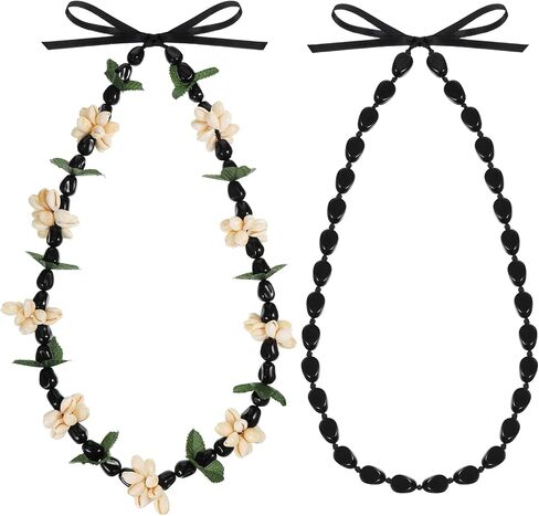 Bucherry 2 Pcs Hawaiian Leis Kukui Nut Beads Necklaces Handmade Kukui Nuts Hawaiian Necklace Graduation Gift Tiki Luau Party in Saudi Arabia