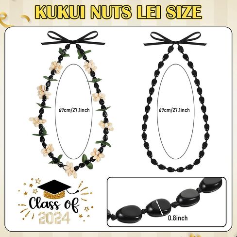 Bucherry 2 Pcs Hawaiian Leis Kukui Nut Beads Necklaces Handmade Kukui Nuts Hawaiian Necklace Graduation Gift Tiki Luau Party in Saudi Arabia