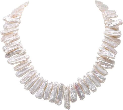 عقد من اللؤلؤ JYX Biwa مقاس 7x20 ملم من لؤلؤ المياه العذبة الأبيض للنساء مقاس 18 بوصة in Kuwait