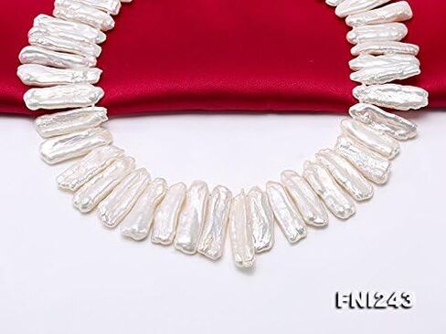 عقد من اللؤلؤ JYX Biwa مقاس 7x20 ملم من لؤلؤ المياه العذبة الأبيض للنساء مقاس 18 بوصة in Kuwait