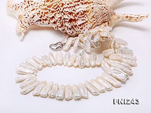 عقد من اللؤلؤ JYX Biwa مقاس 7x20 ملم من لؤلؤ المياه العذبة الأبيض للنساء مقاس 18 بوصة in Kuwait