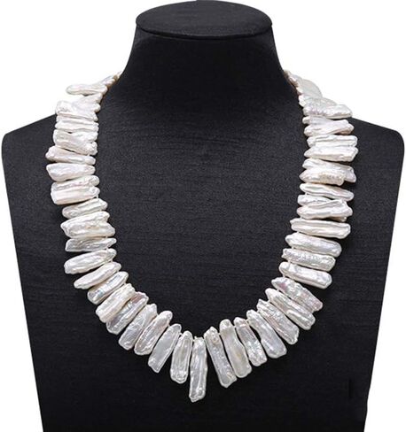 عقد من اللؤلؤ JYX Biwa مقاس 7x20 ملم من لؤلؤ المياه العذبة الأبيض للنساء مقاس 18 بوصة in Kuwait