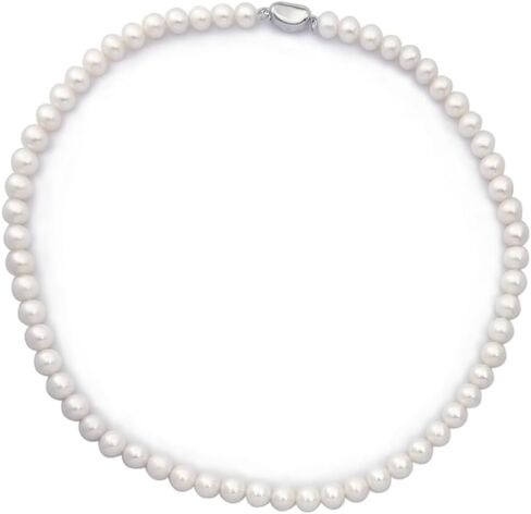YING LAN Genuine Cultured White Freshwater Pearl Necklace for Women Ladies, Dainty Pearl Beaded Necklace Strand With Plated Sterling Silver Clasp in Saudi Arabia