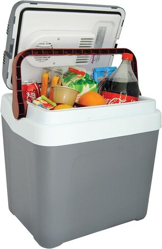Koolatron Electric Portable Cooler Plug in 12V car Cooler 25 L (26 qt), No Ice Thermo Electric Portable Fridge for Camping, Travel Road Trips Trucking with 12 Volt DC Power Cord, Gray/White. in Saudi Arabia