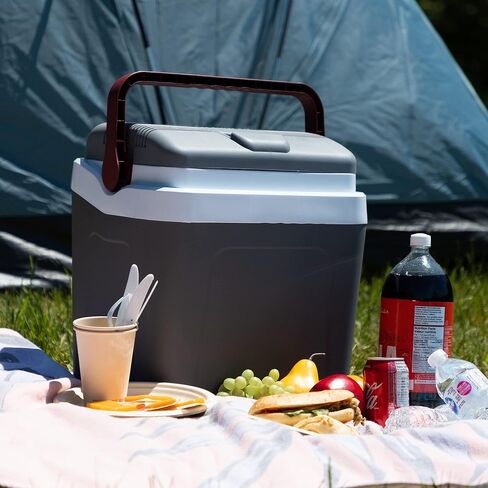 Koolatron Electric Portable Cooler Plug in 12V car Cooler 25 L (26 qt), No Ice Thermo Electric Portable Fridge for Camping, Travel Road Trips Trucking with 12 Volt DC Power Cord, Gray/White. in Saudi Arabia
