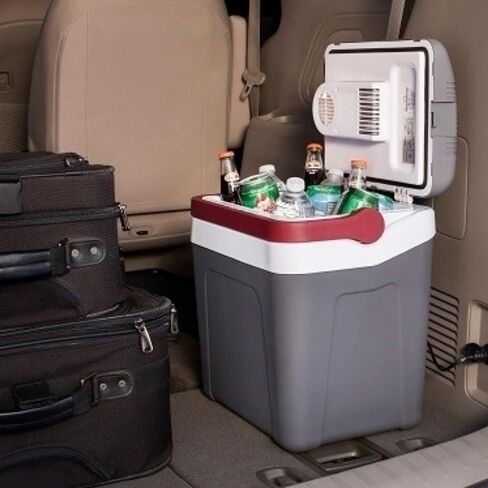 Koolatron Electric Portable Cooler Plug in 12V car Cooler 25 L (26 qt), No Ice Thermo Electric Portable Fridge for Camping, Travel Road Trips Trucking with 12 Volt DC Power Cord, Gray/White. in Saudi Arabia