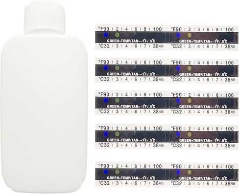 مجموعة كاملة لاختبار البول مكونة من 12 قطعة، زجاجتان فارغتان محمولتان مع 10 أشرطة اختبار درجة الحرارة اللاصقة، شريط ميزان حرارة لاصق لزجاجة السفر لاختبار البول. in Kuwait