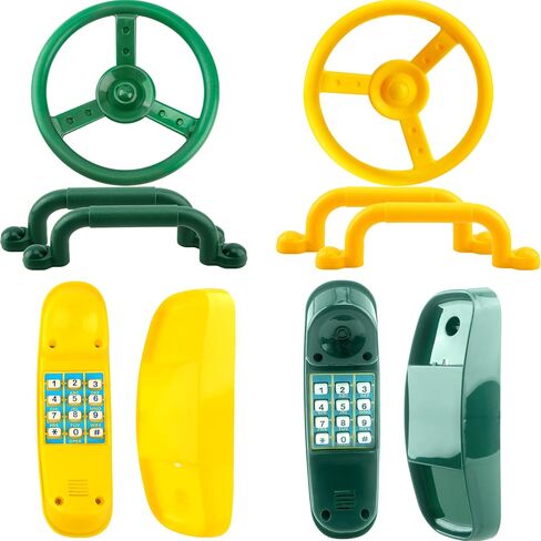 Playground Accessories Swingset Steering Wheel Safety Handles Plastic Swingset Phone Toy Swing Set Telephone for Kids Outdoor Treehouse Playhouse Swing Set (Green,Yellow) in Saudi Arabia