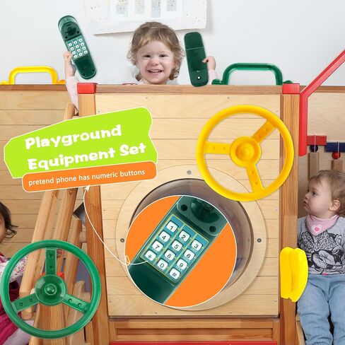 Playground Accessories Swingset Steering Wheel Safety Handles Plastic Swingset Phone Toy Swing Set Telephone for Kids Outdoor Treehouse Playhouse Swing Set (Green,Yellow) in Saudi Arabia