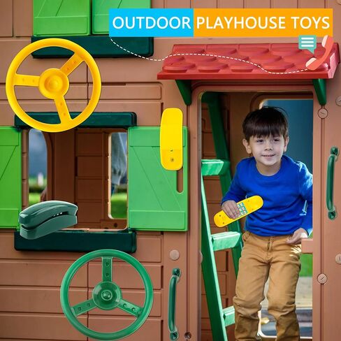 Playground Accessories Swingset Steering Wheel Safety Handles Plastic Swingset Phone Toy Swing Set Telephone for Kids Outdoor Treehouse Playhouse Swing Set (Green,Yellow) in Saudi Arabia