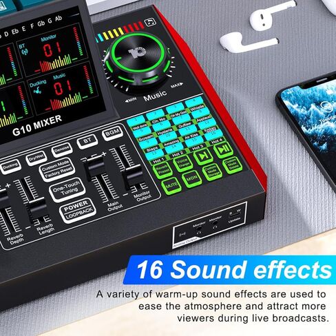 واجهة صوتية لميكروفون XLR مع طاقة فانتوم، شاشة زاوية قابلة للتعديل 4.5 بوصة، مستوى دينويز، بطارية مدمجة بقدرة 4000 مللي أمبير في الساعة مناسبة للكمبيوتر والهاتف للتسجيل والبث in Kuwait