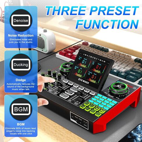 واجهة صوتية لميكروفون XLR مع طاقة فانتوم، شاشة زاوية قابلة للتعديل 4.5 بوصة، مستوى دينويز، بطارية مدمجة بقدرة 4000 مللي أمبير في الساعة مناسبة للكمبيوتر والهاتف للتسجيل والبث in Kuwait