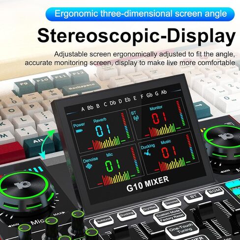 واجهة صوتية لميكروفون XLR مع طاقة فانتوم، شاشة زاوية قابلة للتعديل 4.5 بوصة، مستوى دينويز، بطارية مدمجة بقدرة 4000 مللي أمبير في الساعة مناسبة للكمبيوتر والهاتف للتسجيل والبث in Kuwait