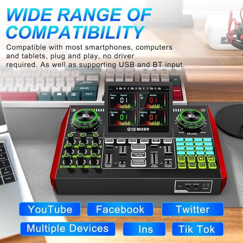 واجهة صوتية لميكروفون XLR مع طاقة فانتوم، شاشة زاوية قابلة للتعديل 4.5 بوصة، مستوى دينويز، بطارية مدمجة بقدرة 4000 مللي أمبير في الساعة مناسبة للكمبيوتر والهاتف للتسجيل والبث in Kuwait
