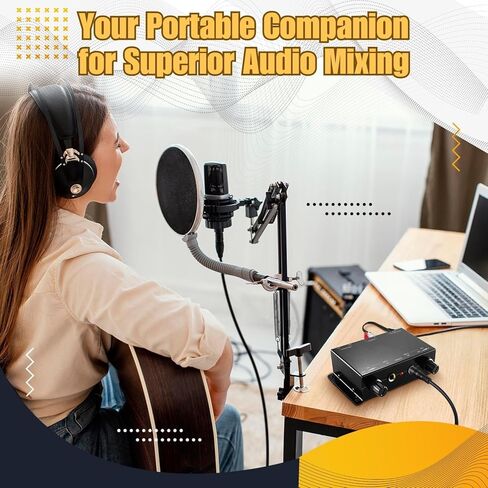 TNP Mini Mixer Audio - Compact 2 Channel Stereo Mixer, Black, Easy Control, Portable, Compatible with 6.35mm Dynamic Microphones & RCA Stereo Output in Saudi Arabia