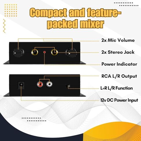 TNP Mini Mixer Audio - Compact 2 Channel Stereo Mixer, Black, Easy Control, Portable, Compatible with 6.35mm Dynamic Microphones & RCA Stereo Output in Saudi Arabia