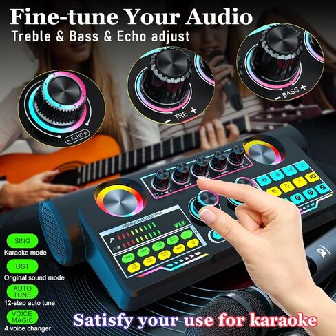حزمة معدات البودكاست، واجهة صوت USB مع خلاط ومكبر صوت 16 وات، لوحة صوت، مغير الصوت، مجموعة بدء تشغيل خلاط الصوت للهاتف والكمبيوتر الشخصي والكاريوكي والبث المباشر وتسجيل البودكاست والألعاب in Kuwait