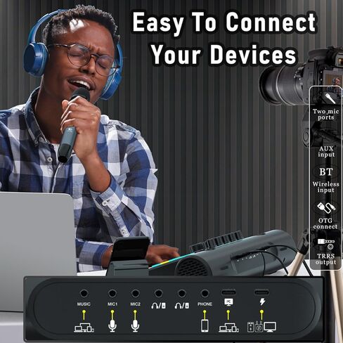 حزمة معدات البودكاست، واجهة صوت USB مع خلاط ومكبر صوت 16 وات، لوحة صوت، مغير الصوت، مجموعة بدء تشغيل خلاط الصوت للهاتف والكمبيوتر الشخصي والكاريوكي والبث المباشر وتسجيل البودكاست والألعاب in Kuwait