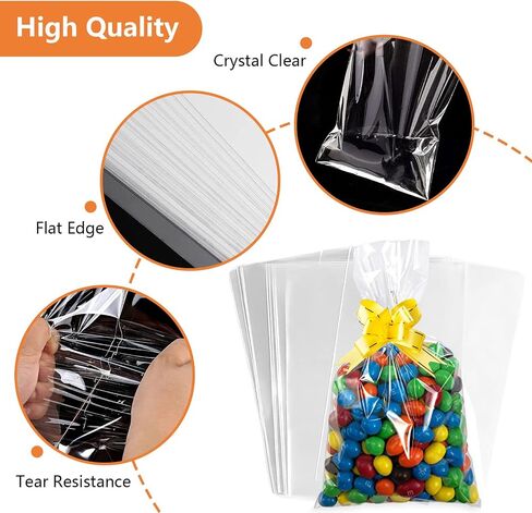 Cellophane Bags, 5 x 9 Inch Clear Treat Gift Bags 100 Pcs with Ties and Bows, Party Favor Candy Bags for Bakery, Popcorn, Cookies, Candies, Dessert in Saudi Arabia