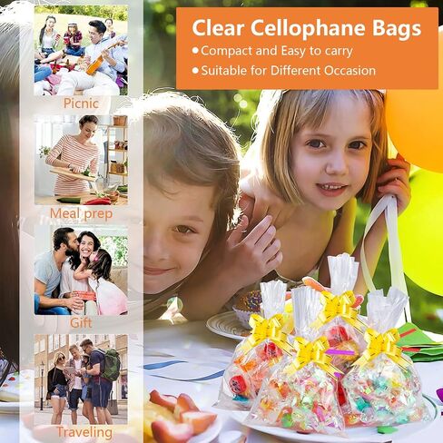 Cellophane Bags, 5 x 9 Inch Clear Treat Gift Bags 100 Pcs with Ties and Bows, Party Favor Candy Bags for Bakery, Popcorn, Cookies, Candies, Dessert in Saudi Arabia
