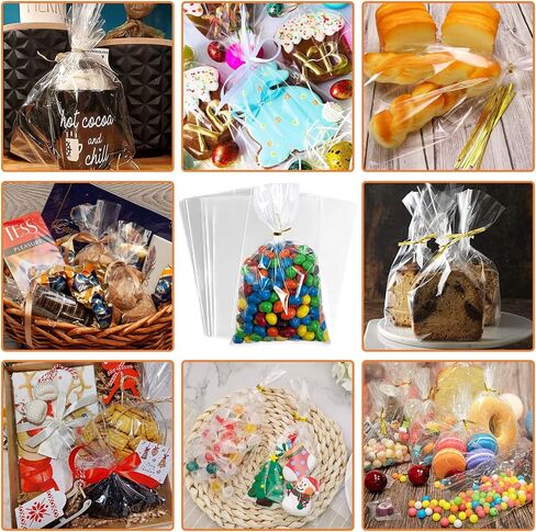 Cellophane Bags, 5 x 9 Inch Clear Treat Gift Bags 100 Pcs with Ties and Bows, Party Favor Candy Bags for Bakery, Popcorn, Cookies, Candies, Dessert in Saudi Arabia