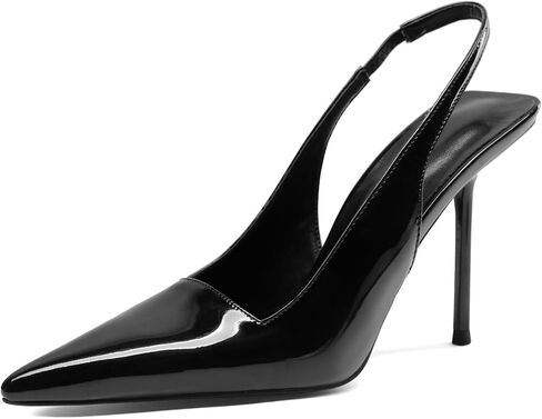 المرأة Slingback مضخات Stiletto الكعب العالي أشار تو براءات الاختراع والجلود الأحذية in Kuwait