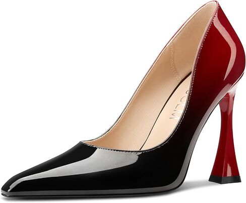 HDEUOLM Womens Stiletto High Heel Square Toe Pumps Slip-on Office Dress Patent Leather 3.9 Inches Heels in Saudi Arabia