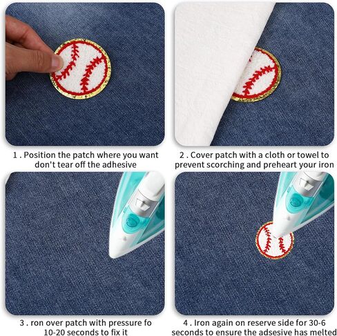 12 Pack Baseball Patch Sequin Gold Edges Chenille Patches Baseball Patches Iron on and Sew on Applique Sports Embroidered Patches Badge for Clothes Hat Dress Jeans Jacket Backpacks DIY Clothing Repair in Saudi Arabia