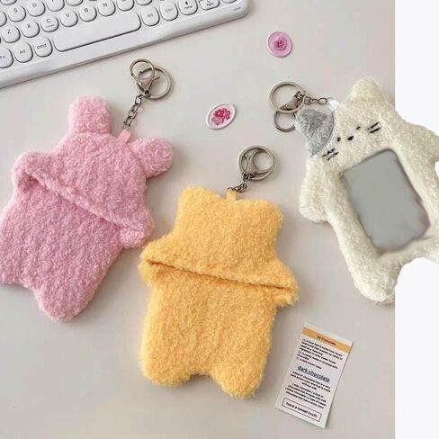 JJLFresheners حامل بطاقات الصور القطيفة الكرتونية البيضاء مع سلسلة مفاتيح قلادة Kawaii Cat لطيف حافظة بطاقات الطالب النسائية in Saudi Arabia