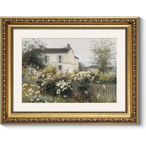 ARPEOTCY Vintage Cottage Garden Wall Art, Framed Floral House Painting Print, French Country Style Home Décor, 14x11 Inch Countryside Landscape Picture for Living Room, Bedroom, Hallway in Kuwait