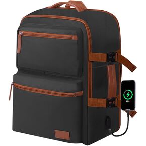 حقيبة ظهر للسفر قابلة للتوسيع للنساء والرجال مع منفذ شحن USB، حقيبة ظهر للكمبيوتر المحمول مقاس 15.6 بوصة مقاومة للماء للحمل أثناء الطيران معتمدة للسفر والعمل والمشي لمسافات طويلة في الكلية، باللون الأسود in Kuwait