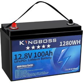 Kingboss 12V 100Ah LiFePO4، بطارية ليثيوم 15000 دورة عميقة بطارية ليثيوم فوسفات الحديد مع 100A Smart BMS قابلة للشحن 1280Wh LiFePO4 بطارية للطاقة المنزلية، القوارب، RV، النظام الشمسي in Kuwait