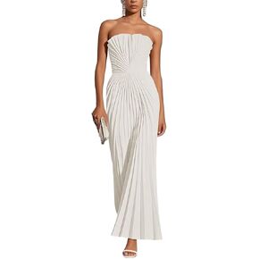 Strapless Satin Prom Dresses for Women Pleated A Line Long Corset Wedding Guest Dress in Saudi Arabia