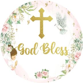 ملصقات متقاطعة أنيقة باللونين الوردي والذهبي مقاس 2 بوصة ملصقات ملصقات God Bless للمعمودية الدينية والتأكيد والتعميد والتواصل الأول - عدد 50 in Kuwait