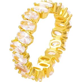14K Gold Plated Rings - Oval Cubic Zirconia Love Eternity Ring, Super Flash Geometric Ring Oval Zircon Index Finger Ring Hand Jewelry, 5mm Stackable for Women in Saudi Arabia