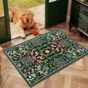 سجادة منطقة Yinhua 2x3 سجاد زهري للمدخل سجادة خضراء قابلة للغسل غير قابلة للانزلاق ناعمة كومة منخفضة من الصوف الصناعي سجادة باب للمدخل الداخلي، غرفة النوم، ديكور المنزل، أخضر in Kuwait