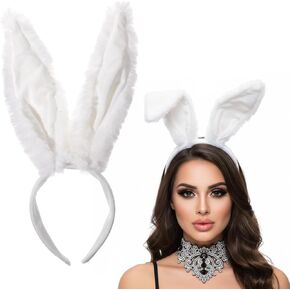 Furry Cute Rabbit Ears Headbands Bunny Easter Headband, White Bunny Ears Headband – Easter Bunny Ears, Flexible Wire Inside for Shapeable Styles for Cosplay, Halloween Costume Parties in Kuwait