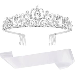 تاج لوناريفو ووشاح فارغ، تاج كريستالي فضي مع وشاح أبيض عادي للنساء والفتيات، مخصص لحفلات الزفاف، وأعياد الميلاد، والحفلات الراقصة، والعروس، والتخرج، ومسابقة الجمال، والأم المستقبلية in Kuwait