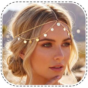 Yokawe Gold Sequins Head Chain Jewelry Bohemian Layered Festival Costume Headpieces Hair Accessories for Women in Kuwait