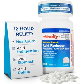 TIME-CAP LABS, INC. Timely Acid Reducer Famotidine 20mg - 100 Tablets - Effective Heartburn Relief for Adults & Children 12 Years & Over in Kuwait