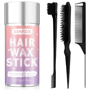 Hair Wax Stick, Slick Back Hair Brush, Wax Stick for Flyaways, Rat Tail Comb Edge Brush Styling Tool Set Accessories for Women Girls(Black) in Kuwait