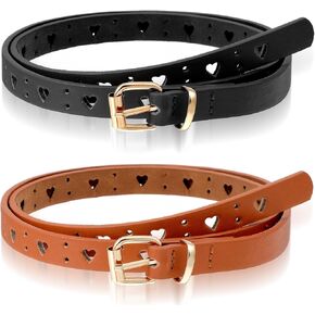 Bremorou Toddler Belt Girl 2 Pcs Durable Pu Leather Elastic Belt With Heart Buckle For Toddler Girls Pants Dress, Adjustable Waist 35.43 Inches, Black & Brown in Kuwait